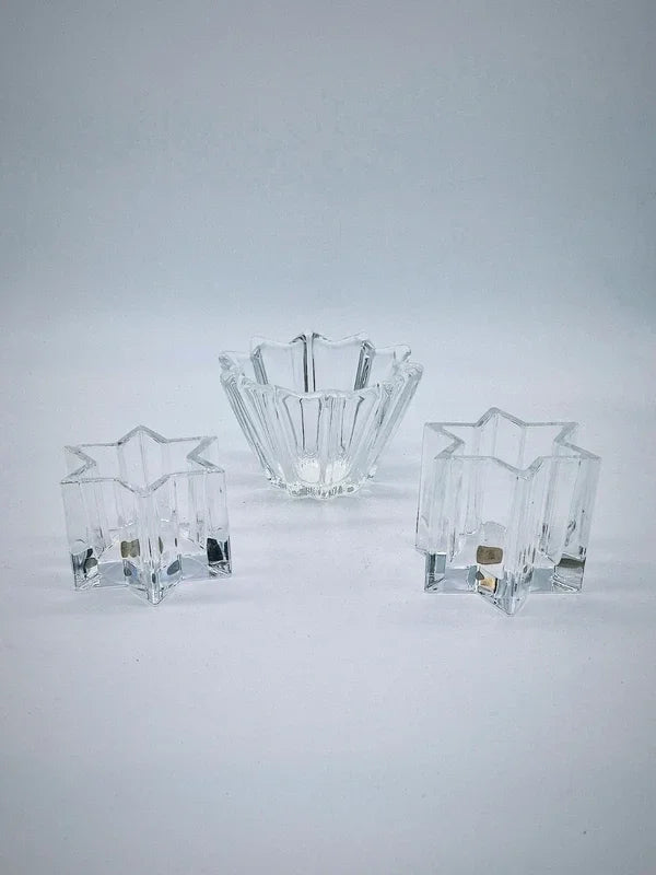 Set van 3 kristallen waxinelichthouders